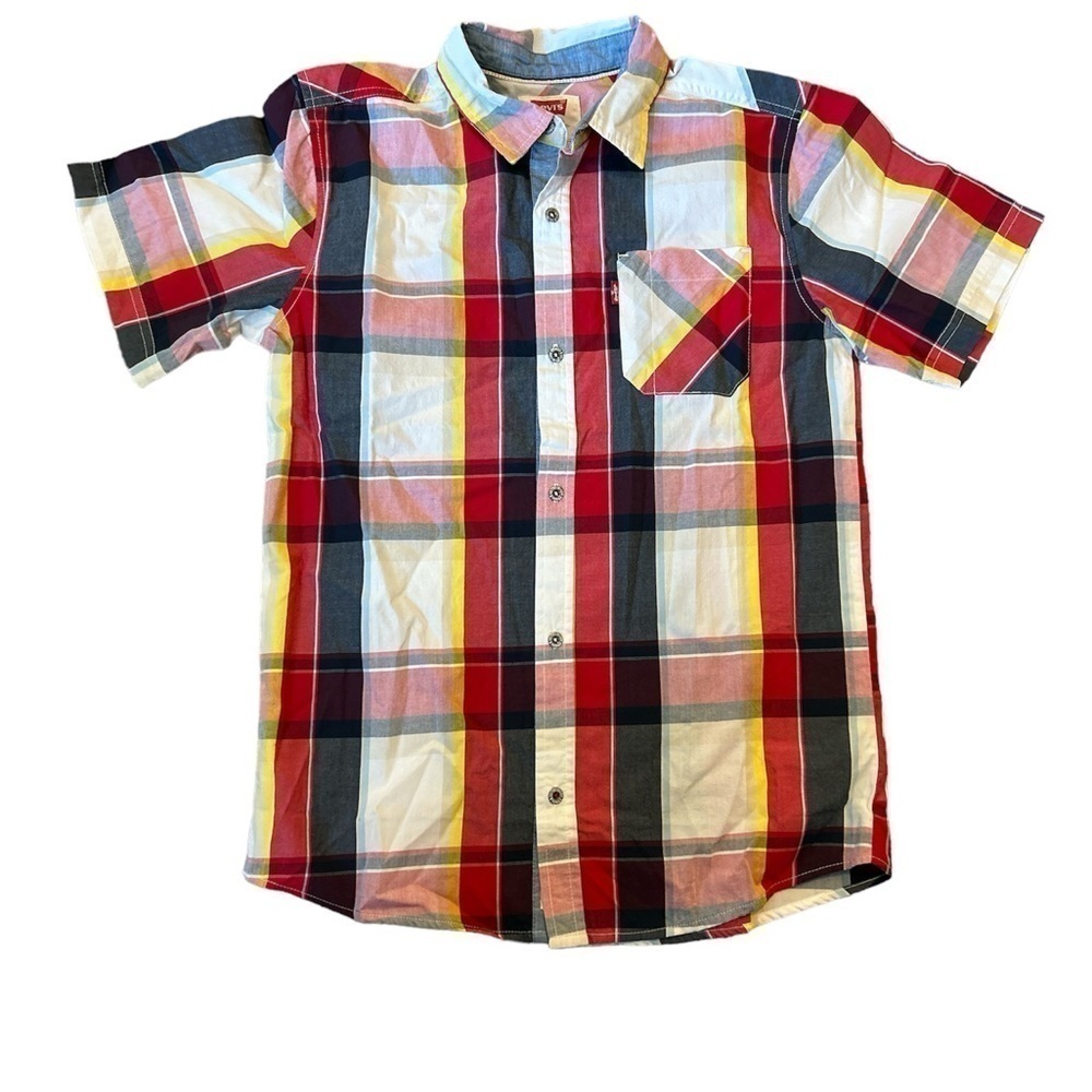 Levis Boys Red Plaid Short Sleeve Shirt Sz L 12-13 Yrs new